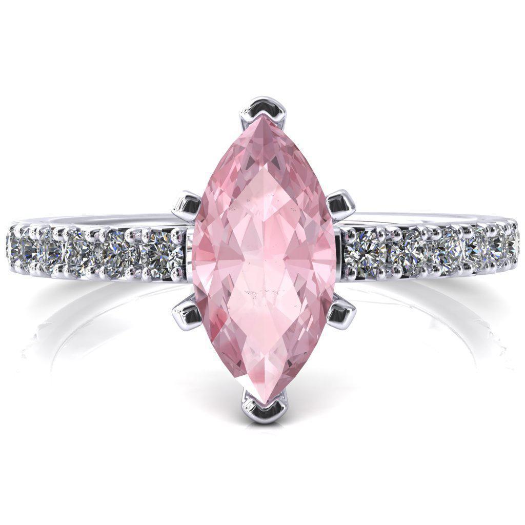 Nefili Marquise Pink Sapphire 6 Prong 3/4 Eternity Diamond French Pave Engagement Ring-FIRE & BRILLIANCE