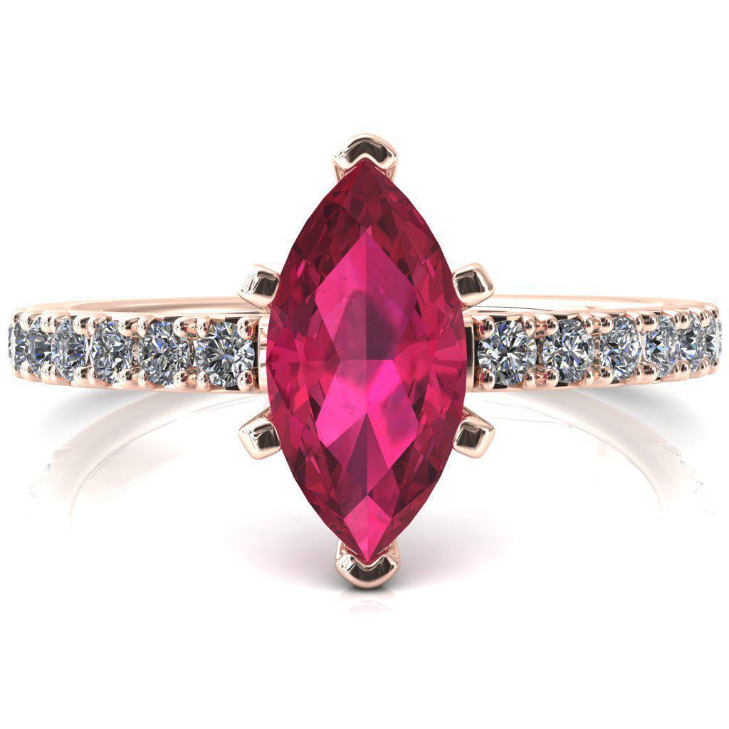 Nefili Marquise Ruby 6 Prong 3/4 Eternity Diamond French Pave Engagement Ring-FIRE & BRILLIANCE