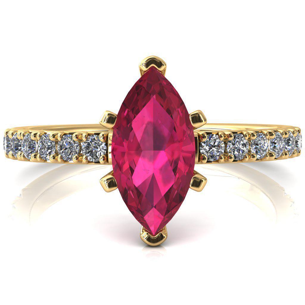Nefili Marquise Ruby 6 Prong 3/4 Eternity Diamond French Pave Engagement Ring-FIRE & BRILLIANCE