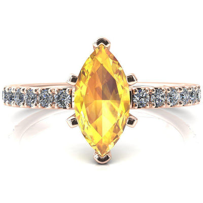 Nefili Marquise Yellow Sapphire 6 Prong 3/4 Eternity Diamond French Pave Engagement Ring-FIRE & BRILLIANCE