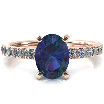 Nefili Oval Alexandrite 4 Prong 3/4 Eternity Diamond French Pave Engagement Ring-FIRE & BRILLIANCE