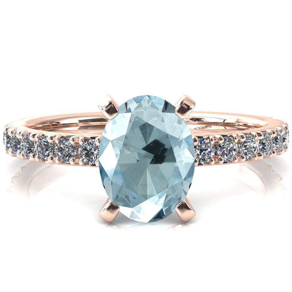 Nefili Oval Aqua Blue Spinel 4 Prong 3/4 Eternity Diamond French Pave Engagement Ring-FIRE & BRILLIANCE