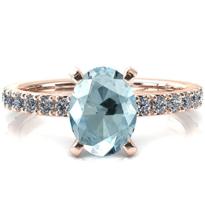 Nefili Oval Aqua Blue Spinel 4 Prong 3/4 Eternity Diamond French Pave Engagement Ring-FIRE & BRILLIANCE