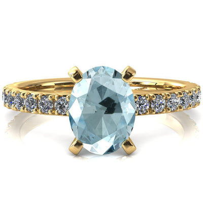 Nefili Oval Aqua Blue Spinel 4 Prong 3/4 Eternity Diamond French Pave Engagement Ring-FIRE & BRILLIANCE