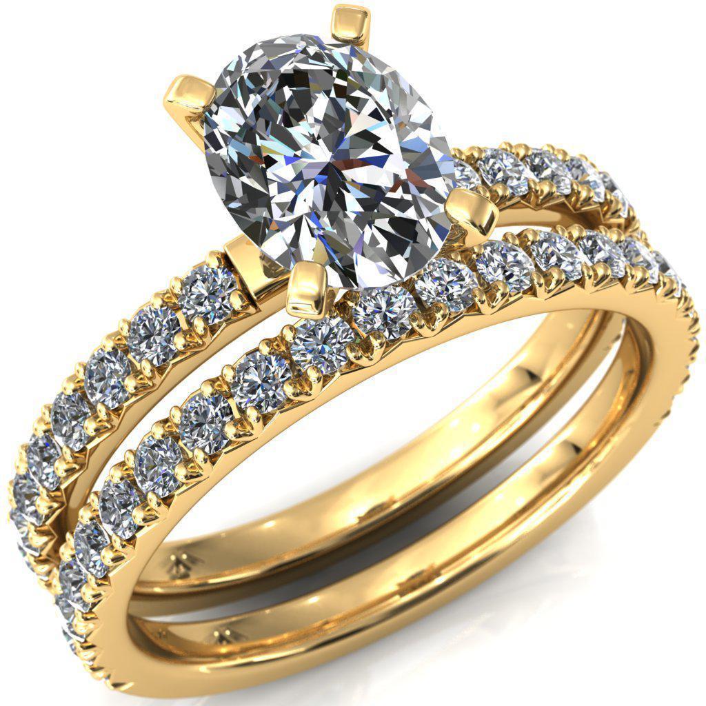 Nefili Oval Moissanite 4 Prong 3/4 Eternity Diamond French Pave Engagement Ring-Cassia | Sidestone-Fire & Brilliance ®