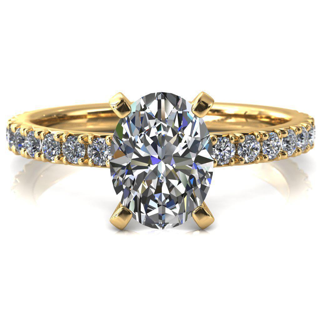 Nefili Oval Moissanite 4 Prong 3/4 Eternity Diamond French Pave Engagement Ring-Cassia | Sidestone-Fire & Brilliance ®