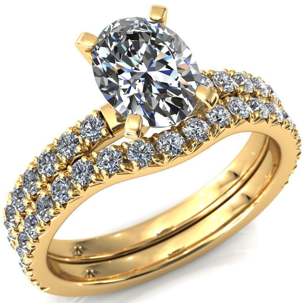 Nefili Oval Moissanite 4 Prong 3/4 Eternity Diamond French Pave Engagement Ring-Cassia | Sidestone-Fire & Brilliance ®