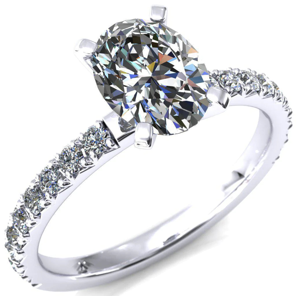 Nefili Oval Lab Grown Diamond Center Stone 4 Prong 5/8 Eternity Diamond French Pave Engagement Ring
