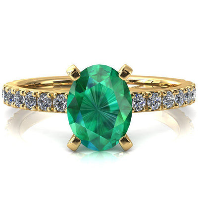 Nefili Oval Emerald 4 Prong 3/4 Eternity Diamond French Pave Engagement Ring-FIRE & BRILLIANCE