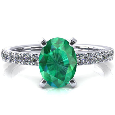 Nefili Oval Emerald 4 Prong 3/4 Eternity Diamond French Pave Engagement Ring-FIRE & BRILLIANCE