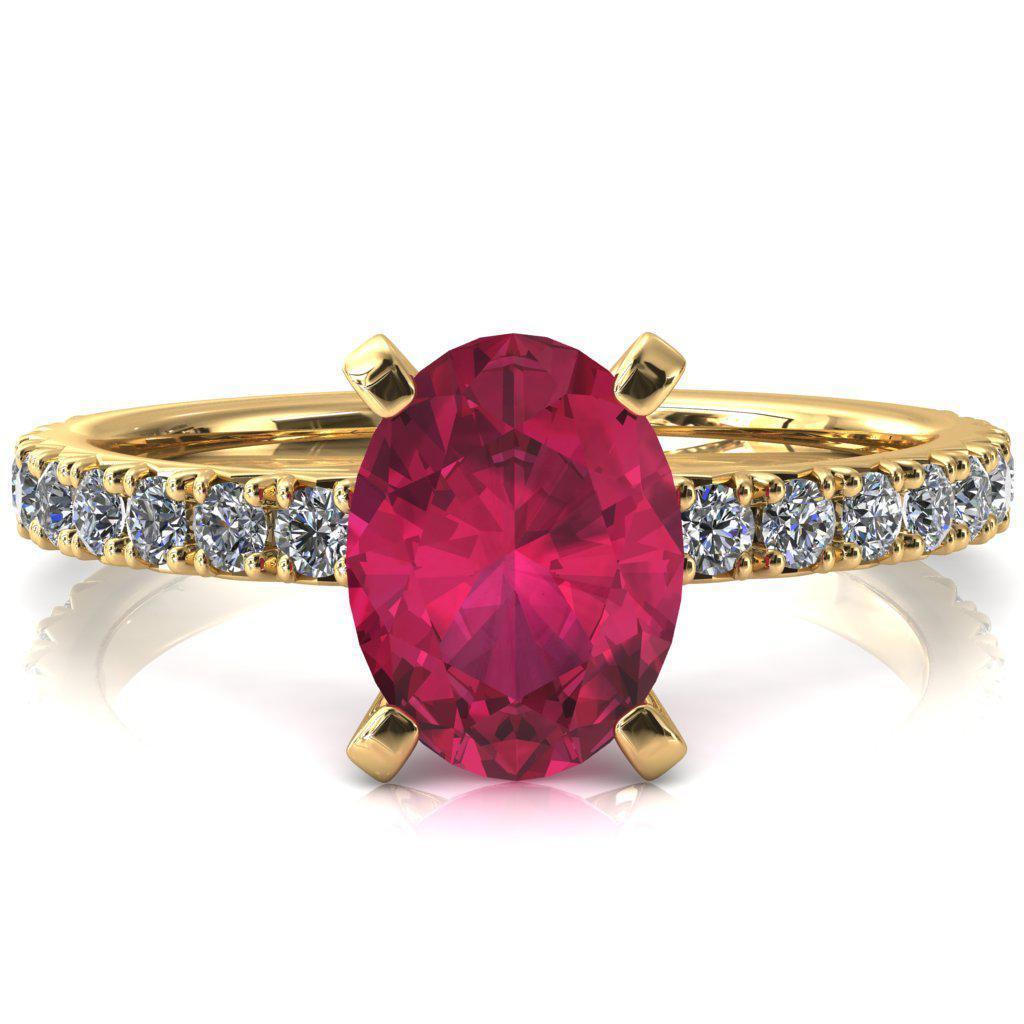 Nefili Oval Ruby 4 Prong 3/4 Eternity Diamond French Pave Engagement Ring-FIRE & BRILLIANCE