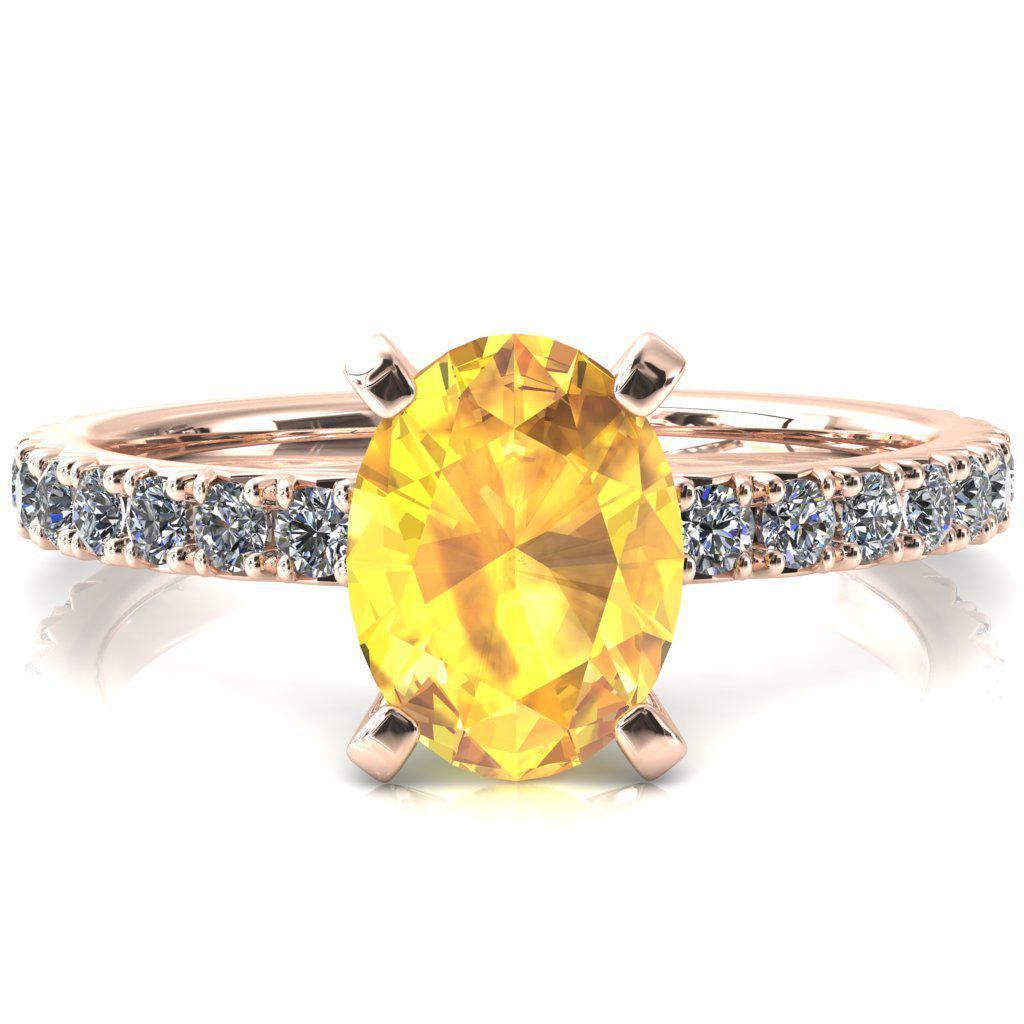 Nefili Oval Yellow Sapphire 4 Prong 3/4 Eternity Diamond French Pave Engagement Ring-FIRE & BRILLIANCE