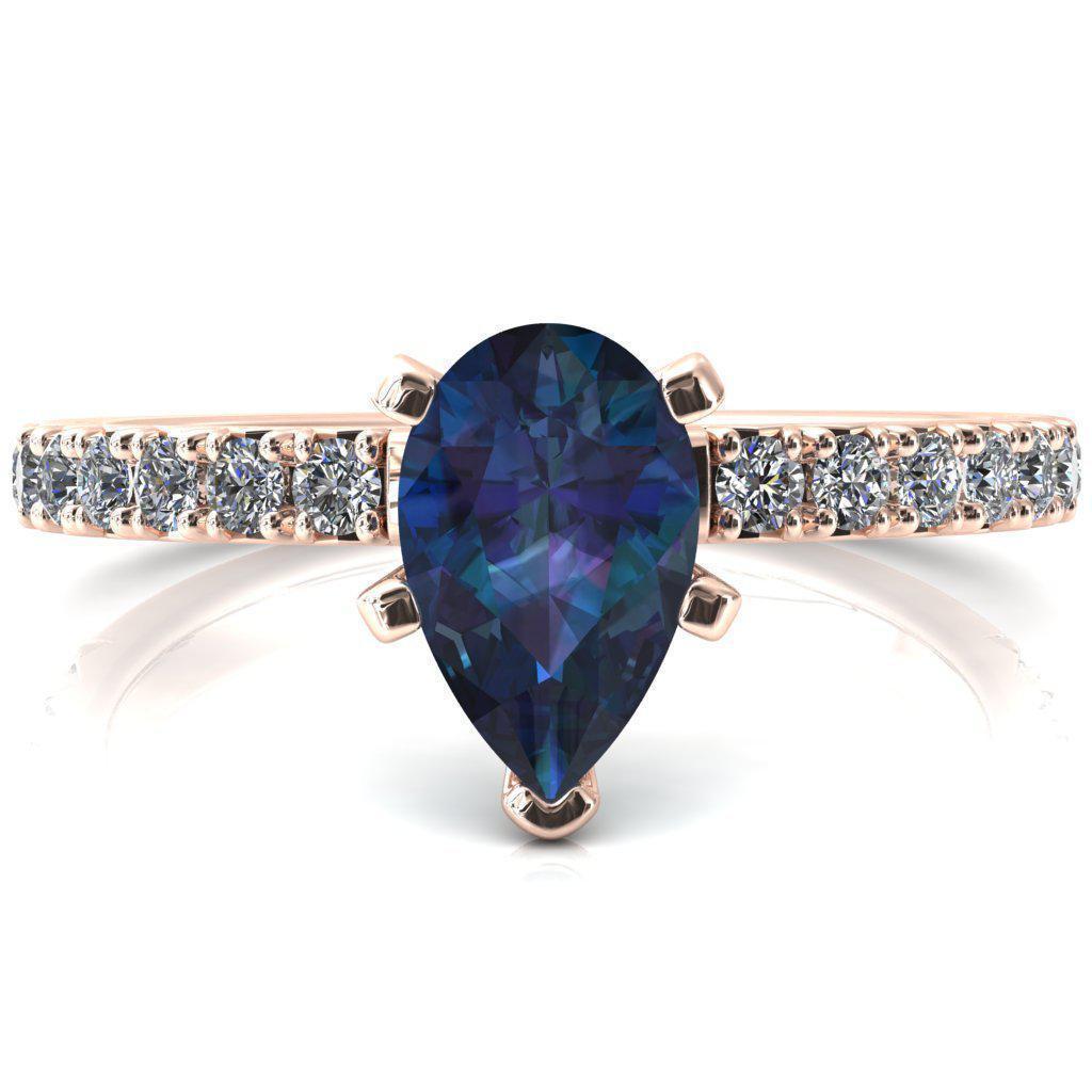 Nefili Pear Alexandrite 5 Prong 3/4 Eternity Diamond French Pave Engagement Ring-FIRE & BRILLIANCE