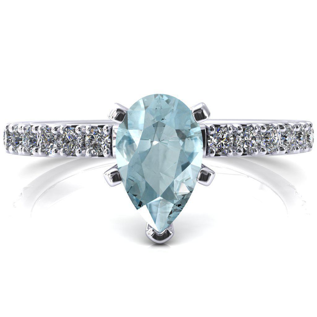 Nefili Pear Aqua Blue Spinel 5 Prong 3/4 Eternity Diamond French Pave Engagement Ring-FIRE & BRILLIANCE