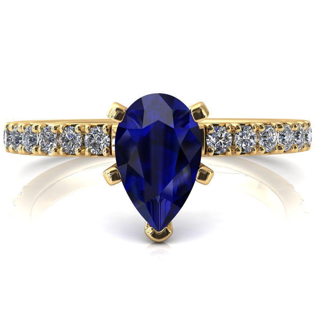 Nefili Pear Blue Sapphire 5 Prong 3/4 Eternity Diamond French Pave Engagement Ring-FIRE & BRILLIANCE