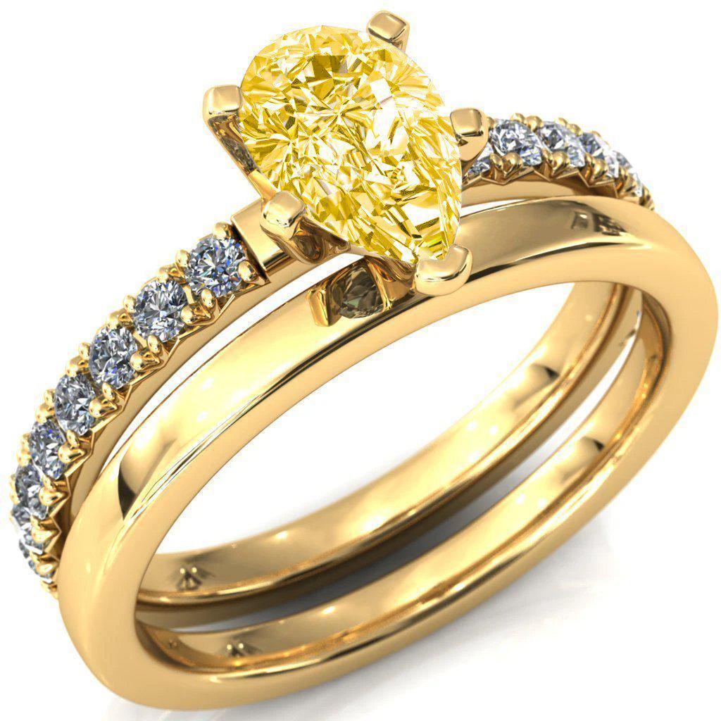 Nefili Pear Canary Yellow 5 Prong 5/8 Eternity Diamond French Pave Engagement Ring-FIRE & BRILLIANCE