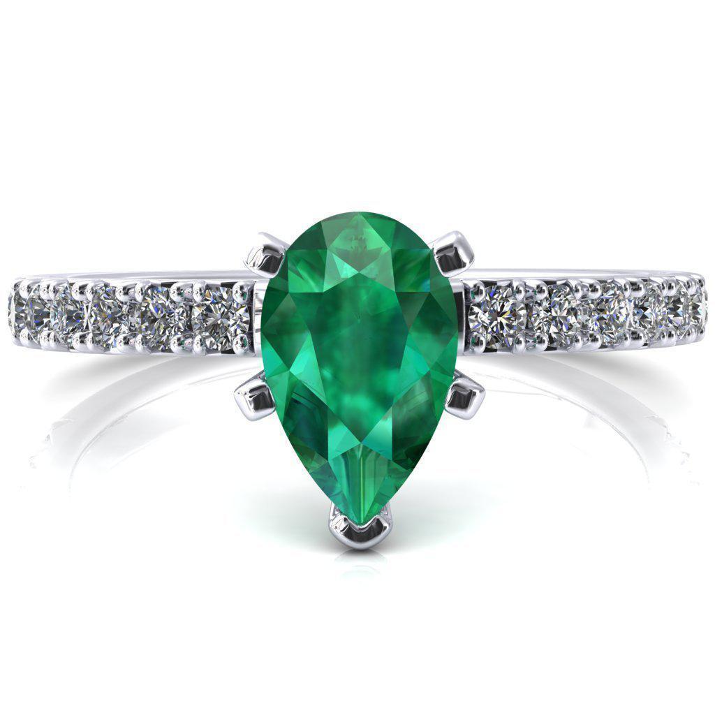 Nefili Pear Emerald 5 Prong 3/4 Eternity Diamond French Pave Engagement Ring-FIRE & BRILLIANCE