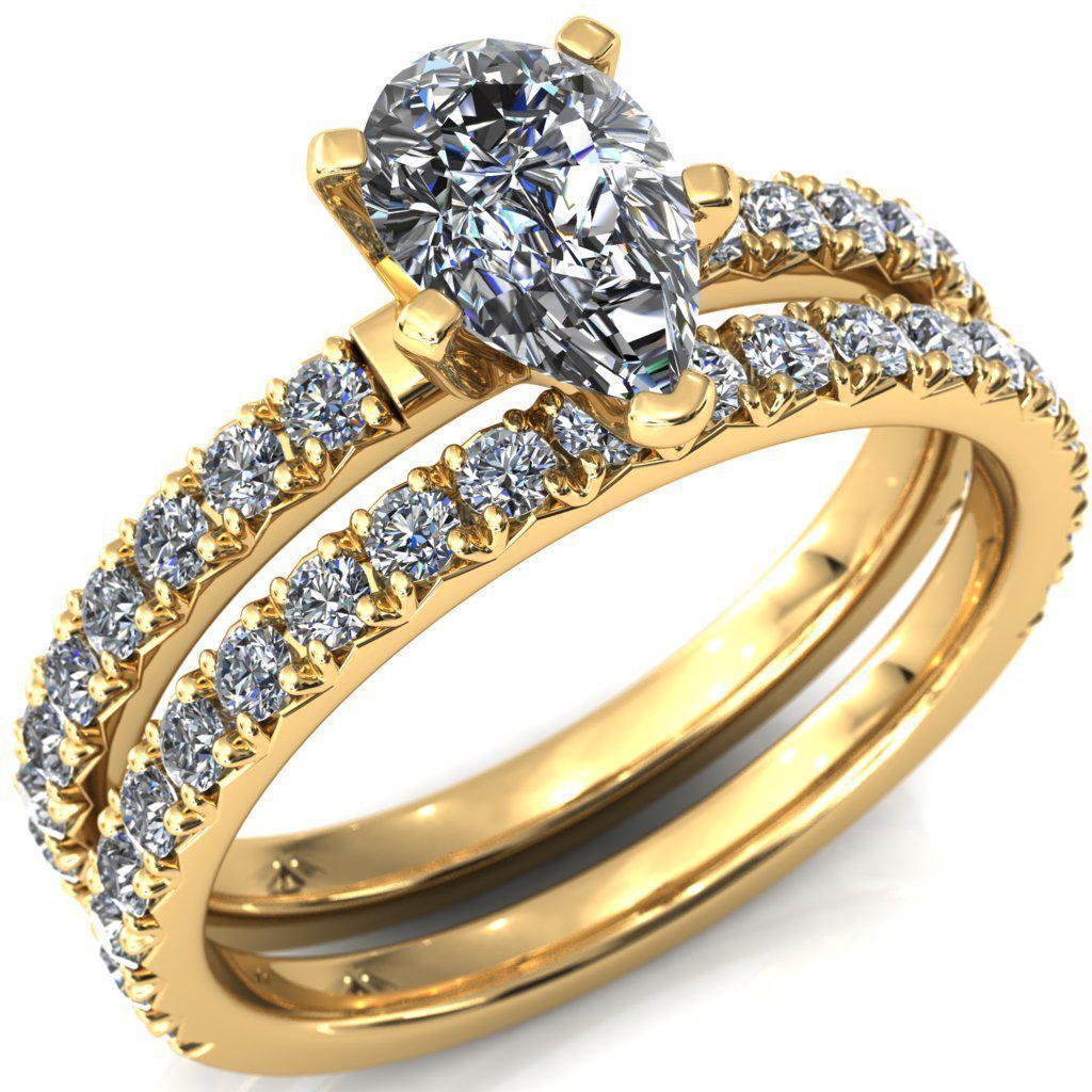 Nefili Pear Moissanite 5 Prong 3/4 Eternity Diamond French Pave Engagement Ring-Cassia | Sidestone-Fire & Brilliance ®