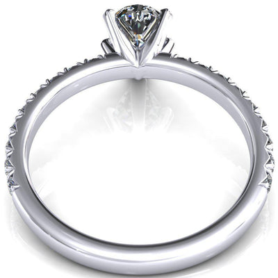 Nefili Pear Moissanite 5 Prong 3/4 Eternity Diamond French Pave Engagement Ring-Cassia | Sidestone-Fire & Brilliance ®