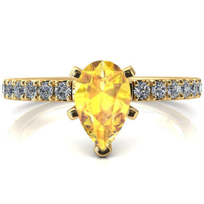 Nefili Pear Yellow Sapphire 5 Prong 3/4 Eternity Diamond French Pave Engagement Ring-FIRE & BRILLIANCE