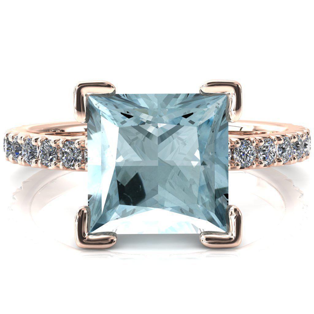 Nefili Princess Aqua Blue Spinel 4 Prong 3/4 Eternity Diamond French Pave Engagement Ring-FIRE & BRILLIANCE