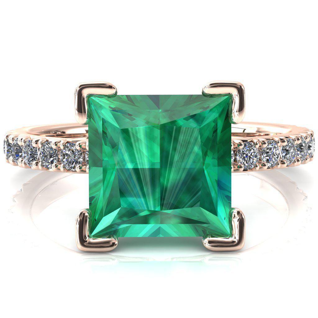 Nefili Princess Emerald 4 Prong 3/4 Eternity Diamond French Pave Engagement Ring-FIRE & BRILLIANCE