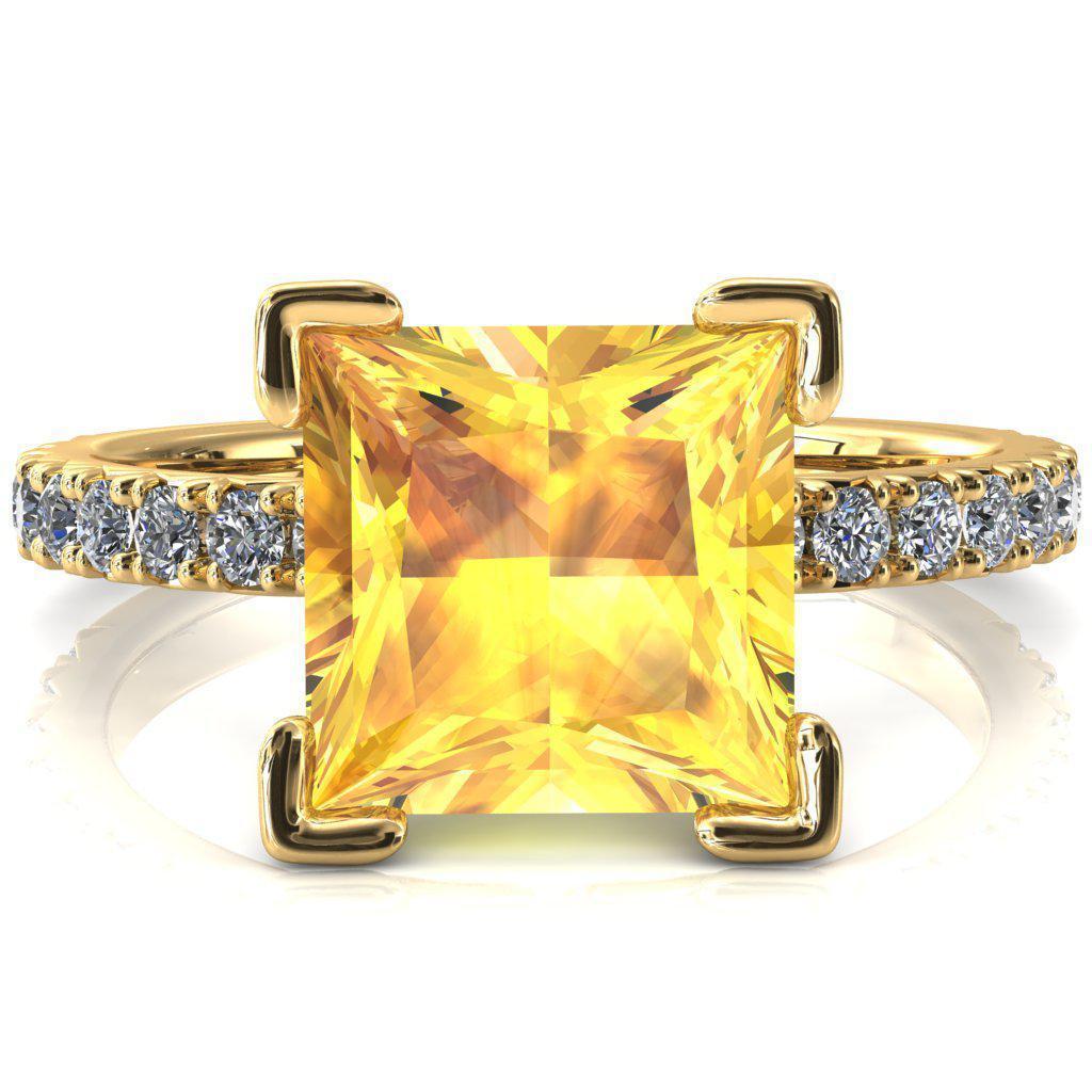 Nefili Princess Yellow Sapphire 4 Prong 3/4 Eternity Diamond French Pave Engagement Ring-FIRE & BRILLIANCE
