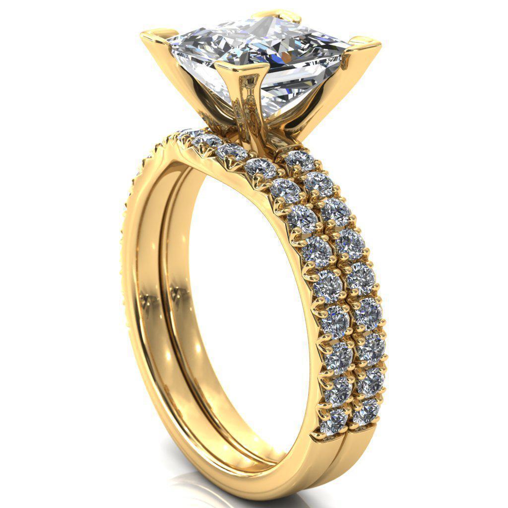 Nefili Princess/Square Moissanite 4 Prong 3/4 Eternity Diamond French Pave Engagement Ring-Cassia | Sidestone-Fire & Brilliance ®
