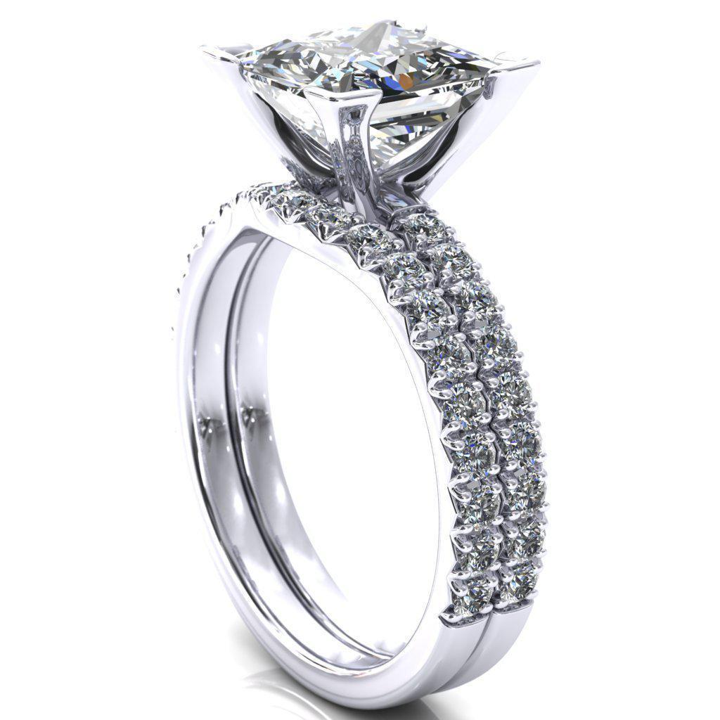 Nefili Princess/Square Moissanite 4 Prong 3/4 Eternity Diamond French Pave Engagement Ring-Cassia | Sidestone-Fire & Brilliance ®