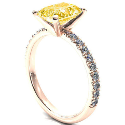 Nefili Radiant Canary Yellow 4 Prong 5/8 Eternity Diamond French Pave Engagement Ring-FIRE & BRILLIANCE