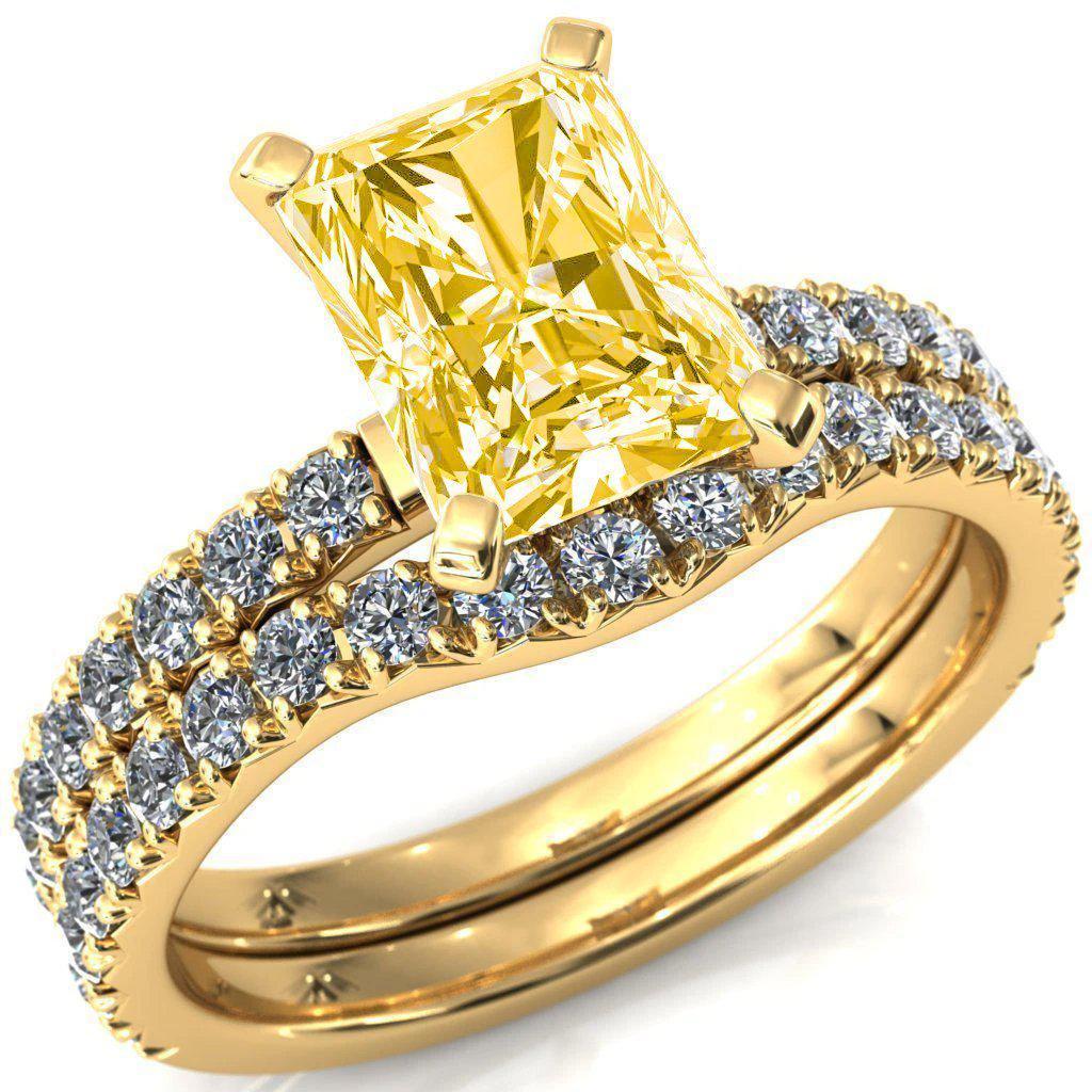 Nefili Radiant Canary Yellow 4 Prong 5/8 Eternity Diamond French Pave Engagement Ring-FIRE & BRILLIANCE