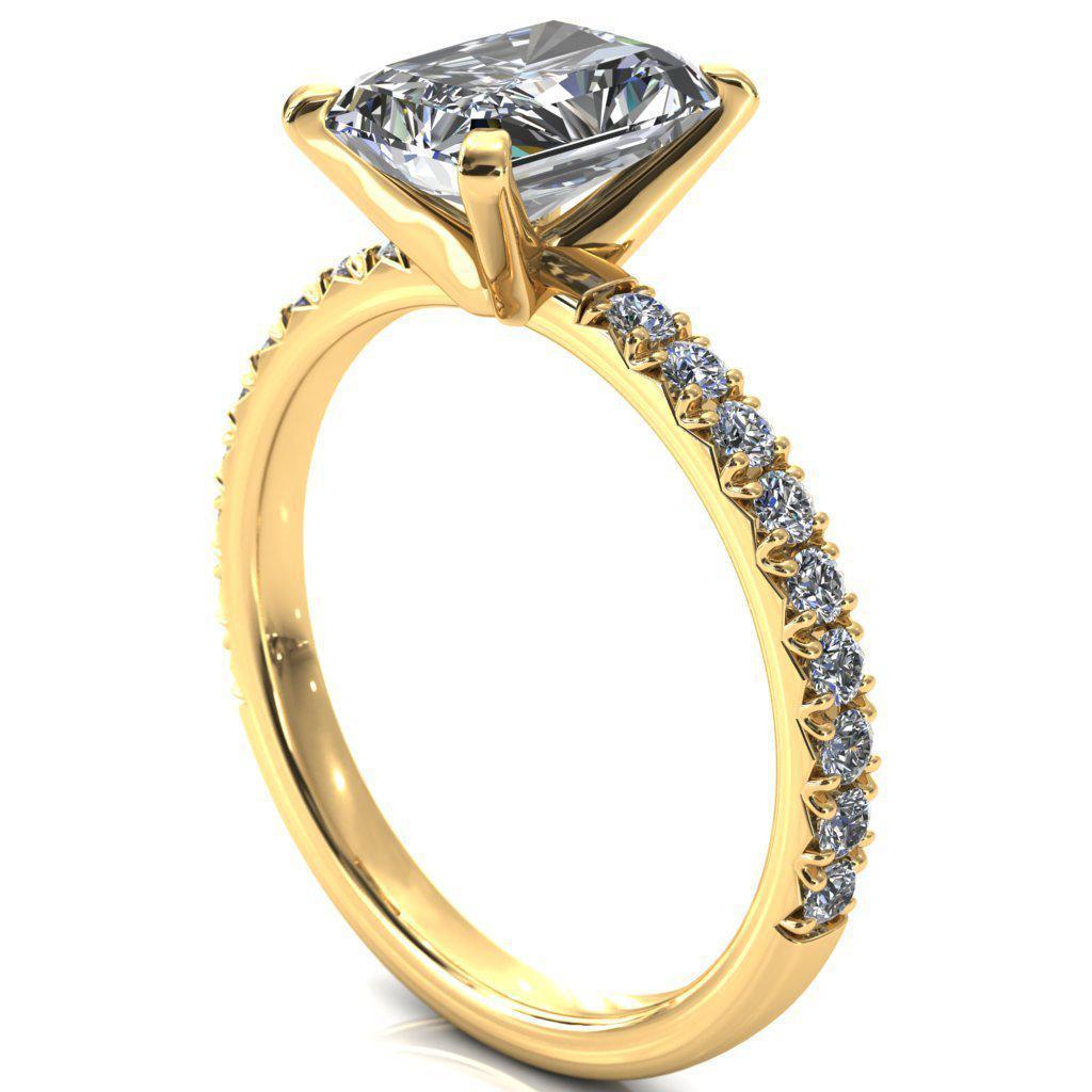 Nefili Radiant Moissanite 4 Prong 3/4 Eternity Diamond French Pave Engagement Ring-Cassia | Sidestone-Fire & Brilliance ®