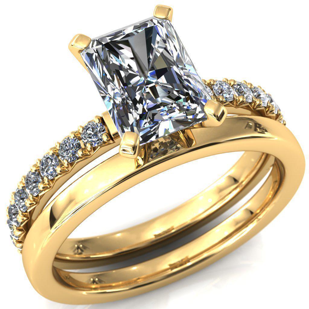 Nefili Radiant Moissanite 4 Prong 3/4 Eternity Diamond French Pave Engagement Ring-Cassia | Sidestone-Fire & Brilliance ®