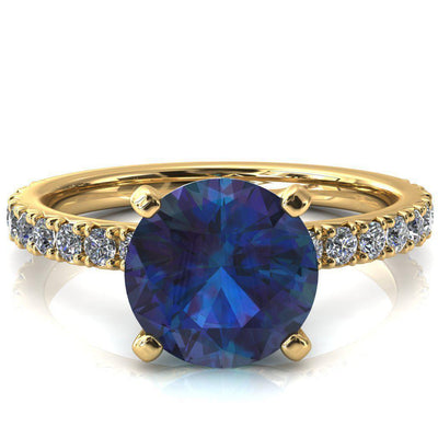 Nefili Round Alexandrite 4 Prong 3/4 Eternity Diamond French Pave Engagement Ring-FIRE & BRILLIANCE