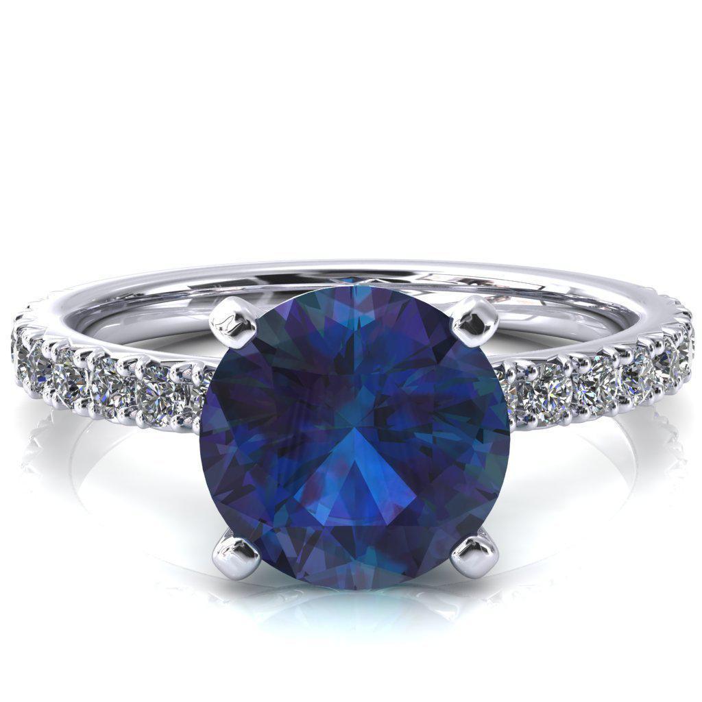Nefili Round Alexandrite 4 Prong 3/4 Eternity Diamond French Pave Engagement Ring-FIRE & BRILLIANCE