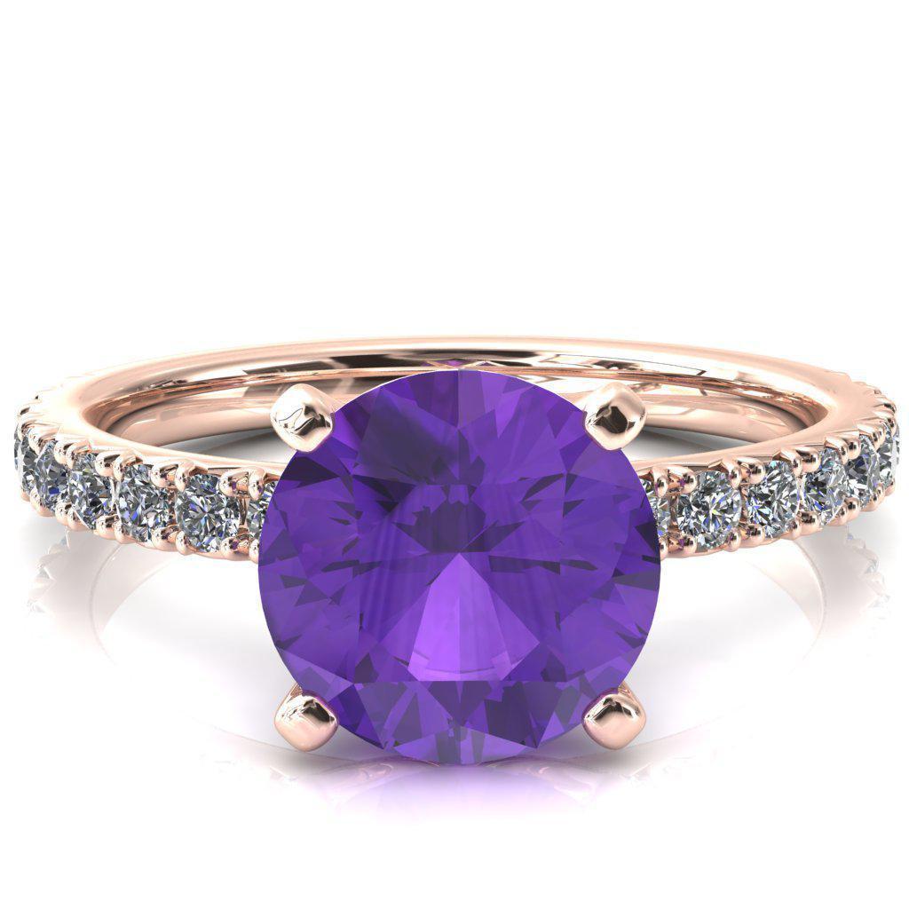 Nefili Round Amethyst 4 Prong 3/4 Eternity Diamond French Pave Engagement Ring-FIRE & BRILLIANCE
