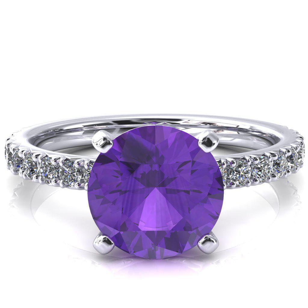 Nefili Round Amethyst 4 Prong 3/4 Eternity Diamond French Pave Engagement Ring-FIRE & BRILLIANCE