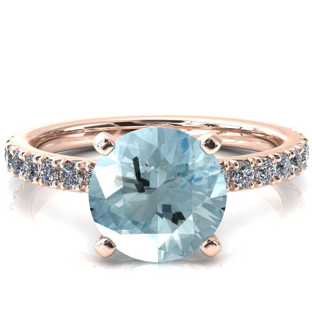 Nefili Round Aqua Blue Spinel 4 Prong 3/4 Eternity Diamond French Pave Engagement Ring-FIRE & BRILLIANCE