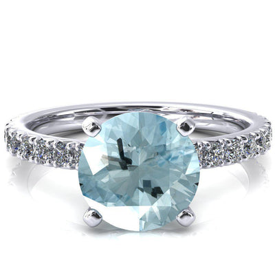 Nefili Round Aqua Blue Spinel 4 Prong 3/4 Eternity Diamond French Pave Engagement Ring-FIRE & BRILLIANCE