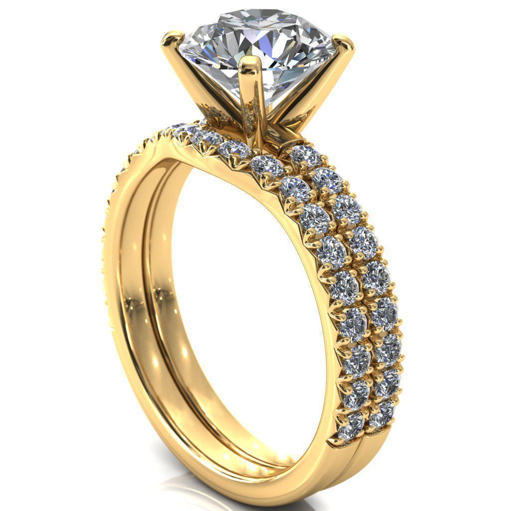 Nefili Round Moissanite 4 Prong 3/4 Eternity Diamond French Pave Engagement Ring-Cassia | Sidestone-Fire & Brilliance ®
