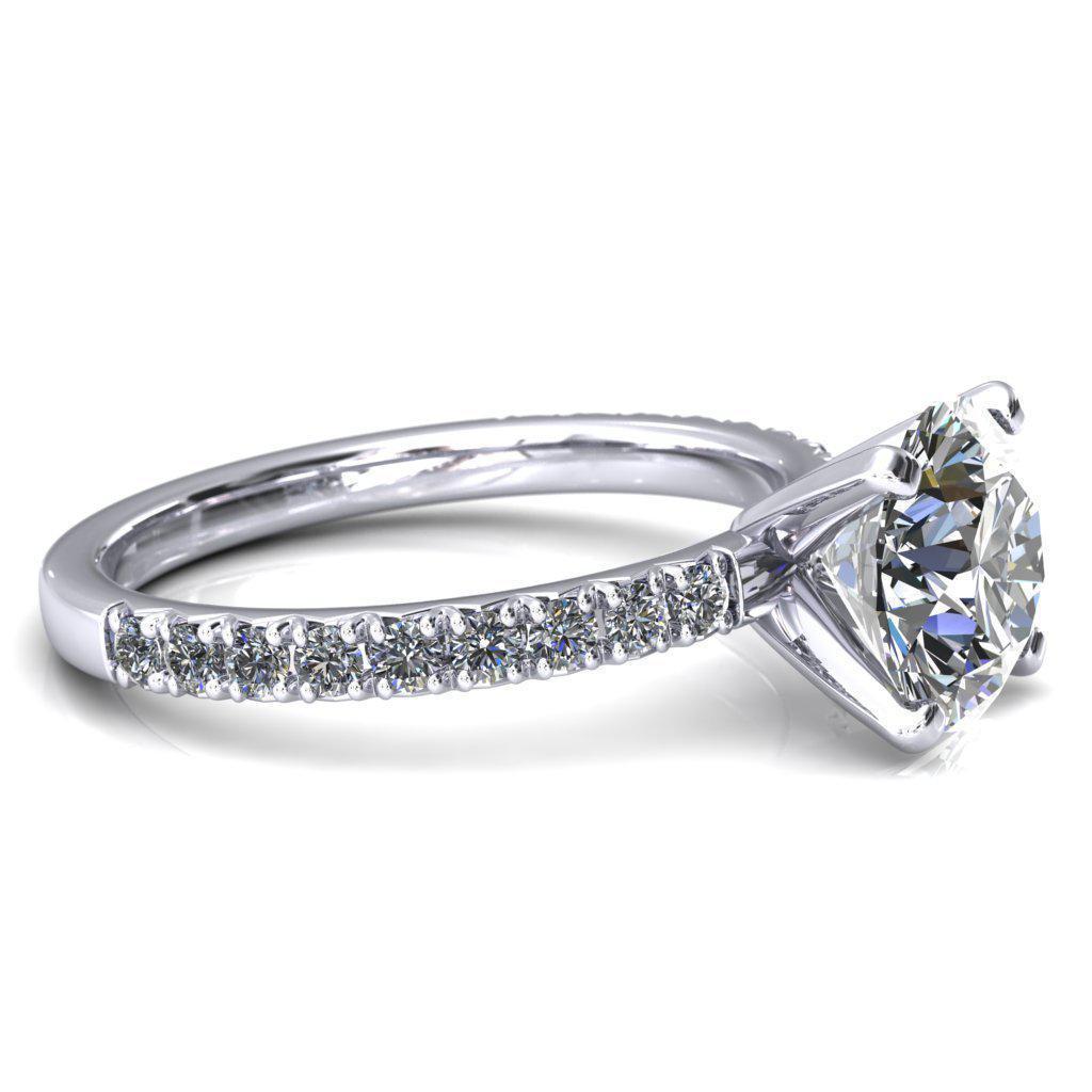 Nefili Round Moissanite 4 Prong 3/4 Eternity Diamond French Pave Engagement Ring-Cassia | Sidestone-Fire & Brilliance ®