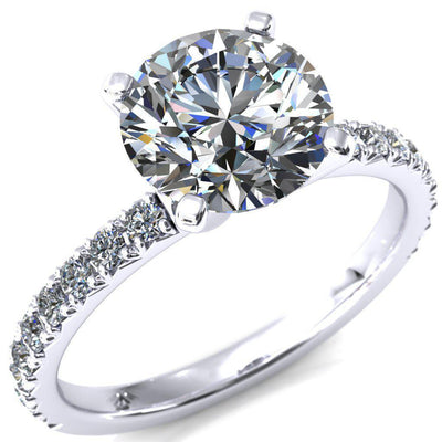 Nefili 10mm Round Center Stone 4 Prong 5/8 Eternity Diamond French Pave Engagement Ring