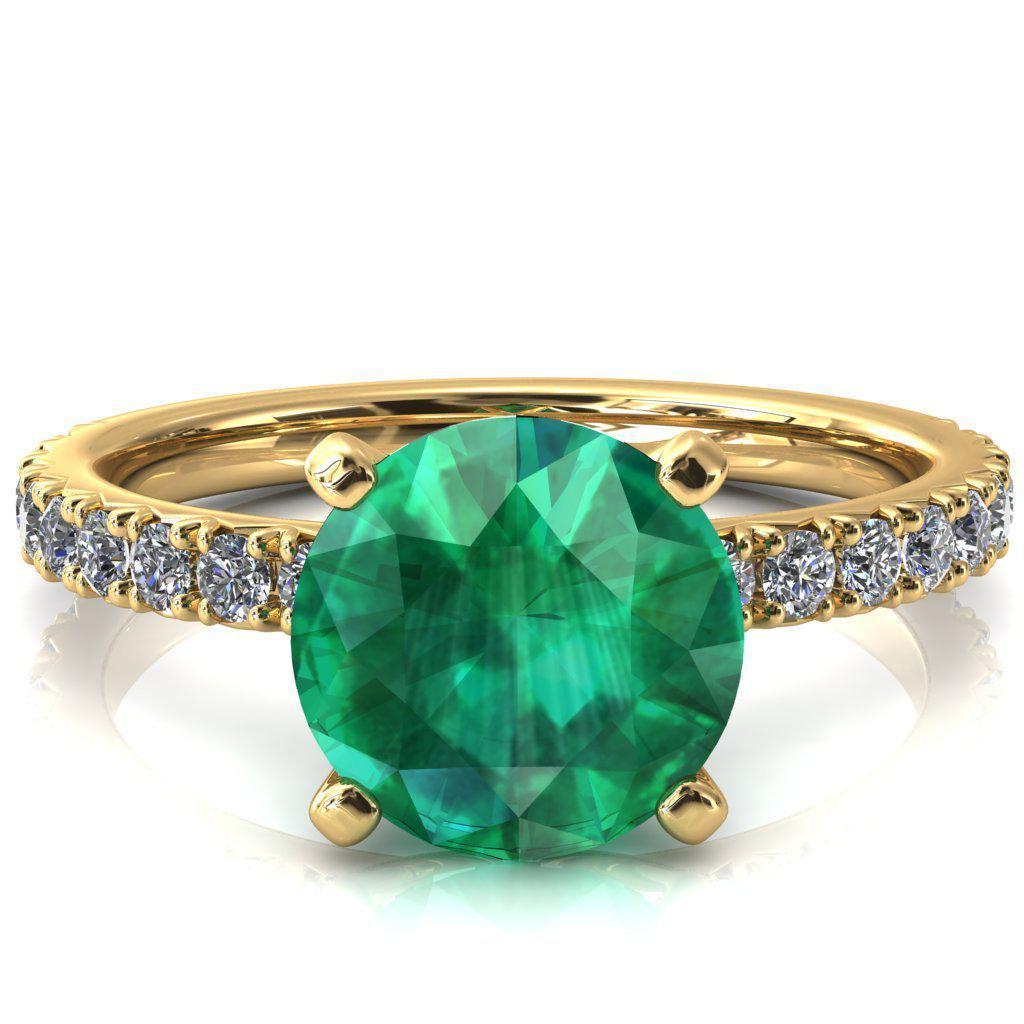 Nefili Round Emerald 4 Prong 3/4 Eternity Diamond French Pave Engagement Ring-FIRE & BRILLIANCE