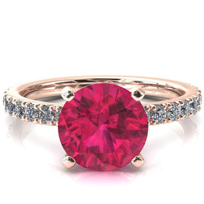 Nefili Round Ruby 4 Prong 3/4 Eternity Diamond French Pave Engagement Ring-FIRE & BRILLIANCE