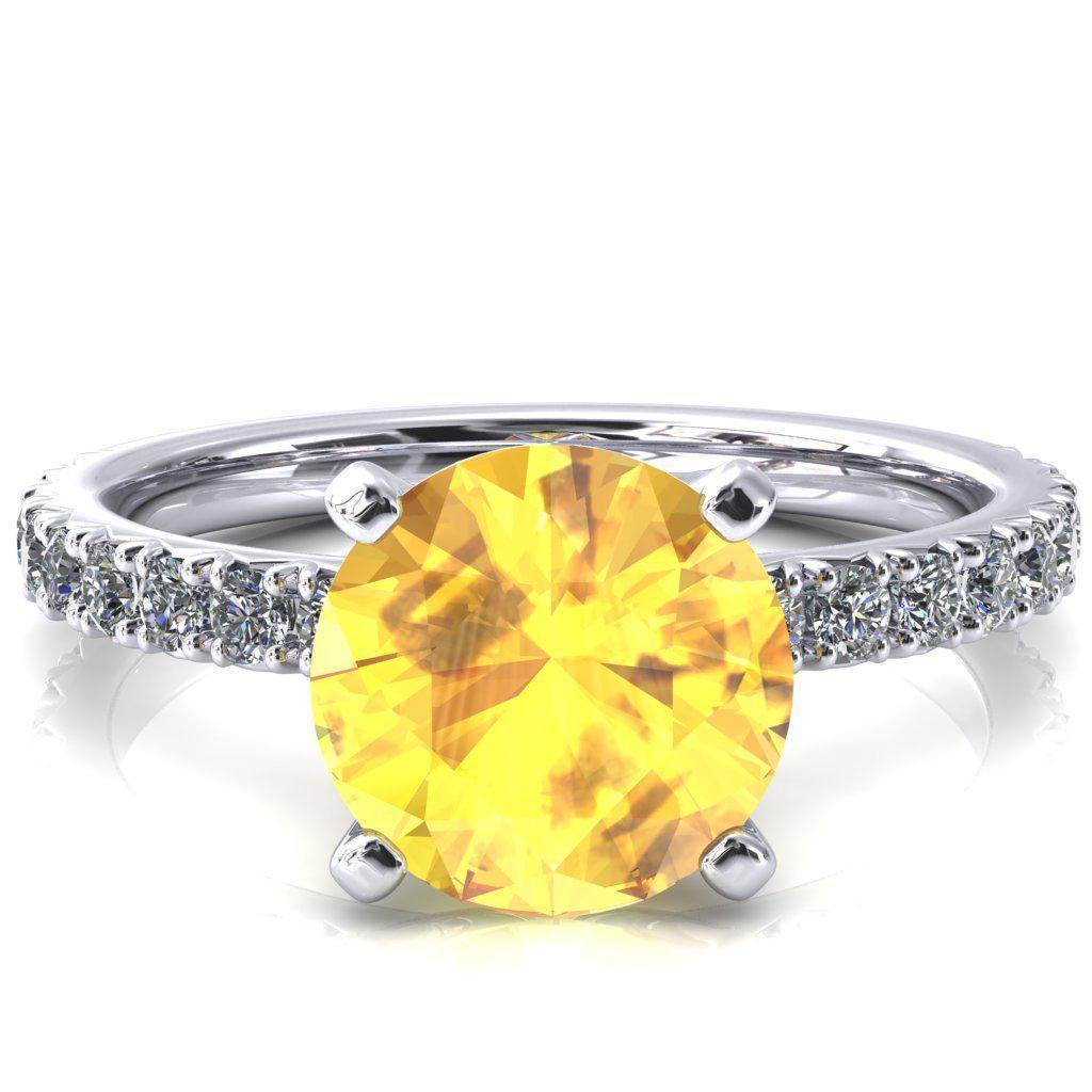 Nefili Round Yellow Sapphire 4 Prong 3/4 Eternity Diamond French Pave Engagement Ring-FIRE & BRILLIANCE