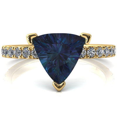 Nefili Trillion Alexandrite 3 Prong 3/4 Eternity Diamond French Pave Engagement Ring-FIRE & BRILLIANCE