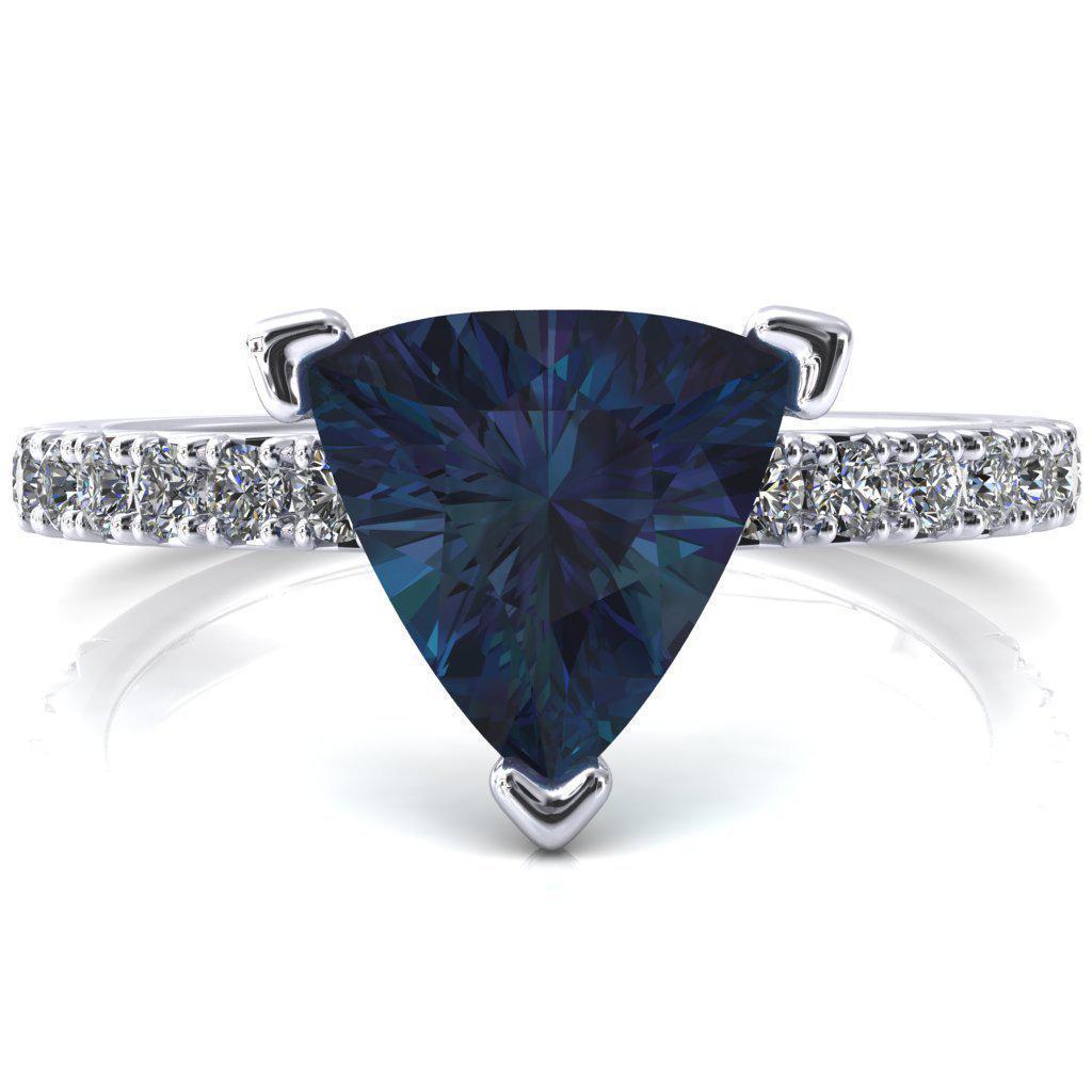 Nefili Trillion Alexandrite 3 Prong 3/4 Eternity Diamond French Pave Engagement Ring-FIRE & BRILLIANCE