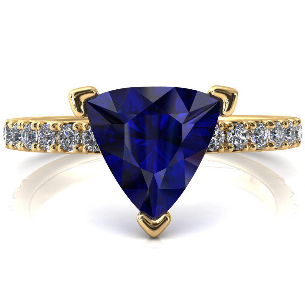 Nefili Trillion Blue Sapphire 3 Prong 3/4 Eternity Diamond French Pave Engagement Ring-FIRE & BRILLIANCE