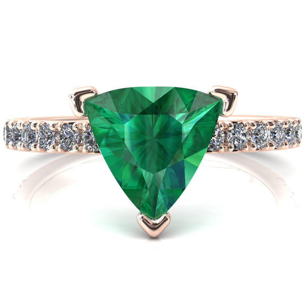 Nefili Trillion Emerald 3 Prong 3/4 Eternity Diamond French Pave Engagement Ring-FIRE & BRILLIANCE