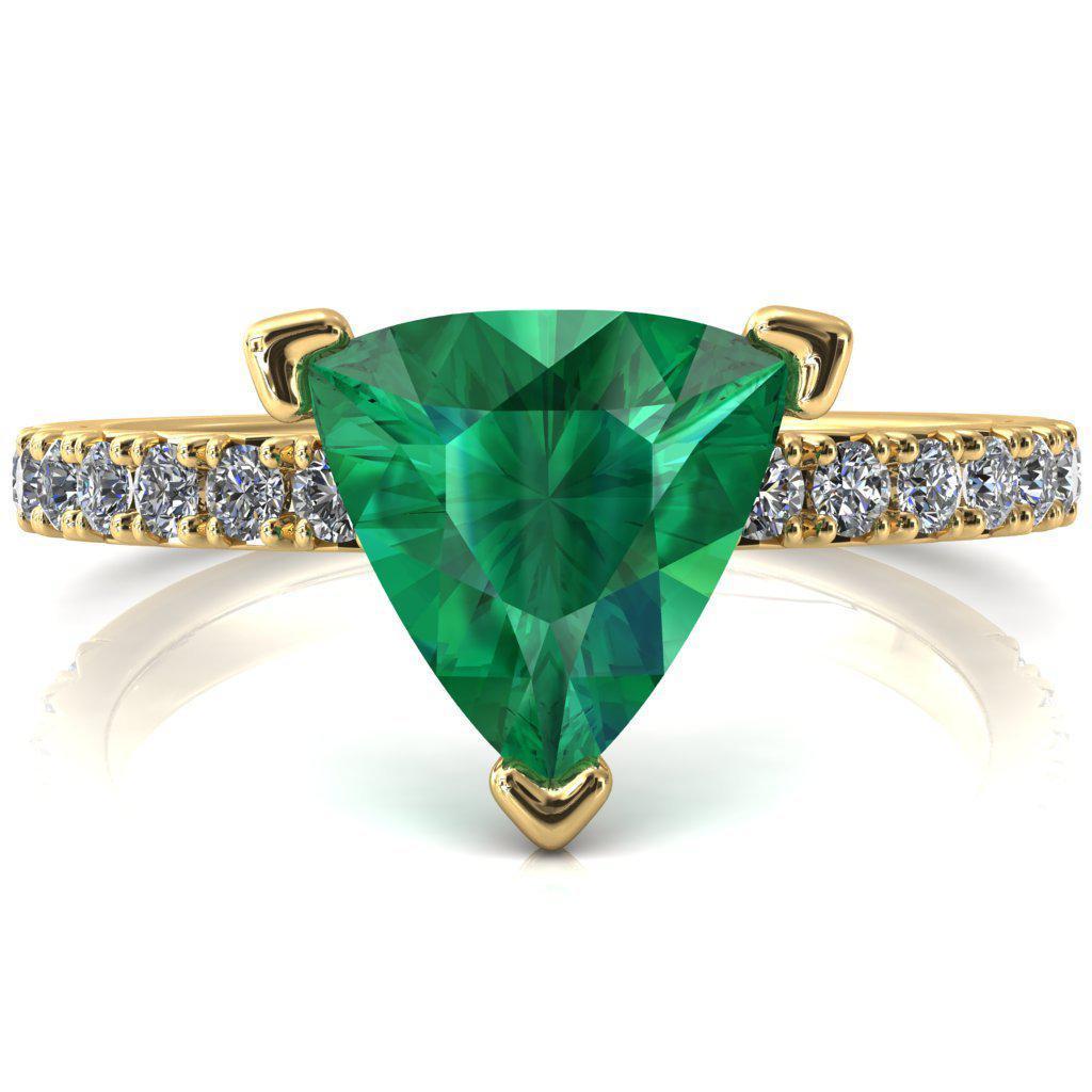 Nefili Trillion Emerald 3 Prong 3/4 Eternity Diamond French Pave Engagement Ring-FIRE & BRILLIANCE